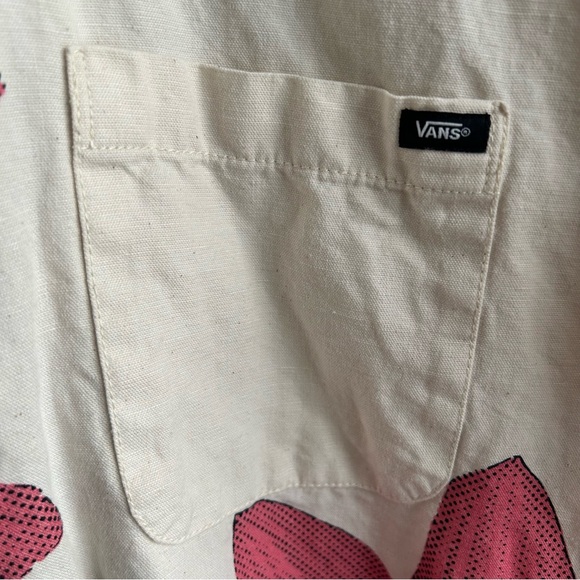 Vans Laurel Woven Cream Pink Floral Short Sleeve Cotton Linen Button Down Shirt - Picture 6 of 10